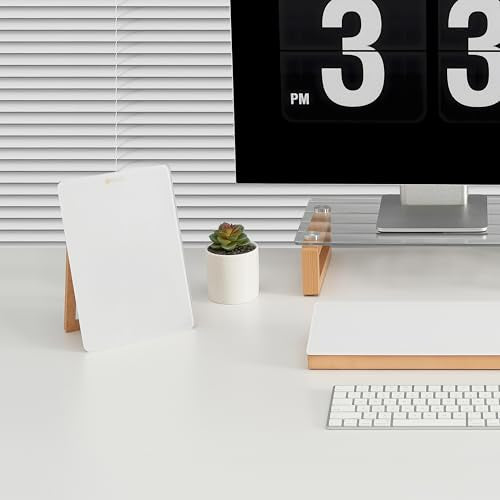 Yeoux Desktop Glass Whiteboard with Reversible Wood Stand 9.5"x6.7" - color: Beech-white