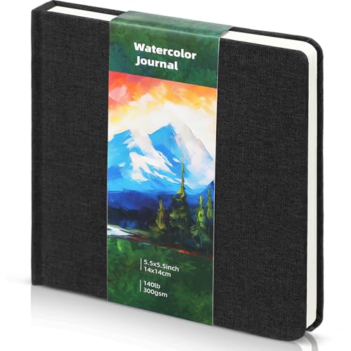 5.5in Watercolor Sketchbook Journal Square Watercolor Notebook Black - color: Black, size: 5.5x5.5 in