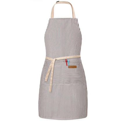 BeLuyi Adjustable Bib Apron with 2 Pockets Chef Cooking Kitchen Restaurant Aprons for Women Men - color: Brown Stripes