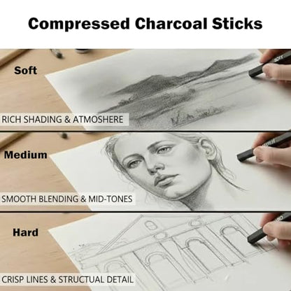 Drawing Sketching Pencil Set, 33 PCS Graphite and Charcoal Pencils with Blending Stumps, Erasers, Art Knife & Pencil Extender in Metal Box, Artist Sketching Supplies for Drawing & Shading - style: 33 Pcs