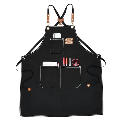 MEEDEN Painting Apron for Men Women: Adjustable Cross Back Waterproof | Polyester Canvas Art Apron with 3 Pockets - Artist Apron for Acrylic Oil & Watercolor Painting, Gardening, Cooking - Black - color: Black