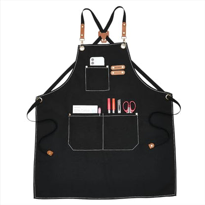 MEEDEN Painting Apron for Men Women: Adjustable Cross Back Waterproof | Polyester Canvas Art Apron with 3 Pockets - Artist Apron for Acrylic Oil & Watercolor Painting, Gardening, Cooking - Black - color: Black