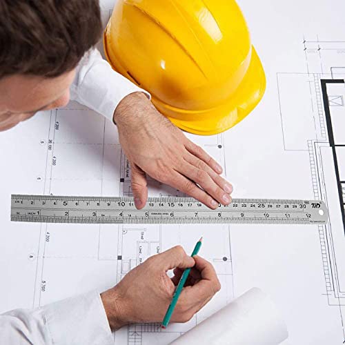YouOKLight Metal Ruler Set, Stainless Steel 6 Inch and 12 Inch Rulers with Inches and Centimeters, Metric Precision Measuring Drawing Ruler, Silver
