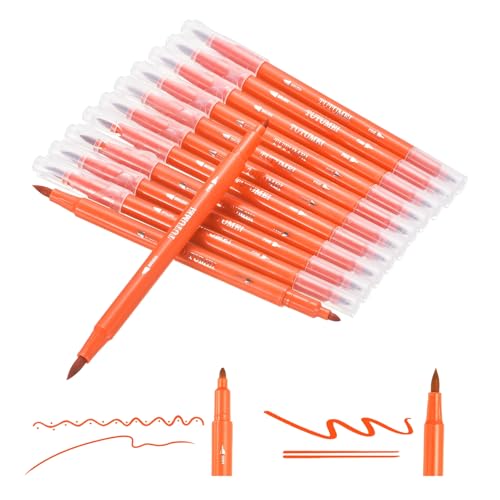 PATIKIL 12 Pack Dual Markers Brush Pens, Fluorescent Orange Double Tip Colored Pen Coloring Marker Set Supplies for Adults Coloring Books Note Taking Writing Calligraphy Drawing Sketching - color: Fluorescent Orange