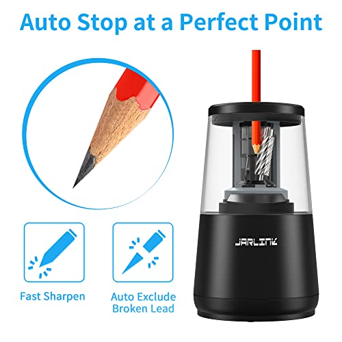 JARLINK Electric Pencil Sharpener, Heavy Duty Helical Blade, Auto Stop - color: Black