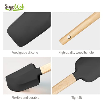 Silicone Spatula Set, Food Grade Rubber Spatula-5 Piece Nonstick Rubber Spatulas, Spoonula, Jar Scraper for Cooking, Baking, Mixing, Frosting - Heat Resistant Up to 600°F (5 Pcs Black) - color: Deep Black