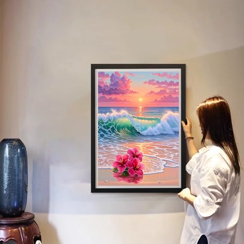 MAXBYE Diamond Art Kits for Adults, Beach and sea Bedazzling Dot Painting for Adults，5D Full Drill Gem Art Painting Kit, Easy DIY Craft for Stress Relief 12x16in - color: ZD059