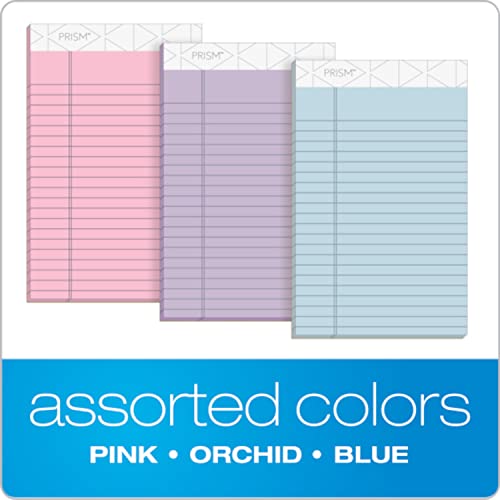 TOPS 5 x 8 Legal Pads, 6 Pack, Prism Brand, 2 Pink/2 Blue/2 Purple, Narrow Ruled, 50 Sheets Per Writing Pad, Made in USA (63016) - size: 5" x 8"
