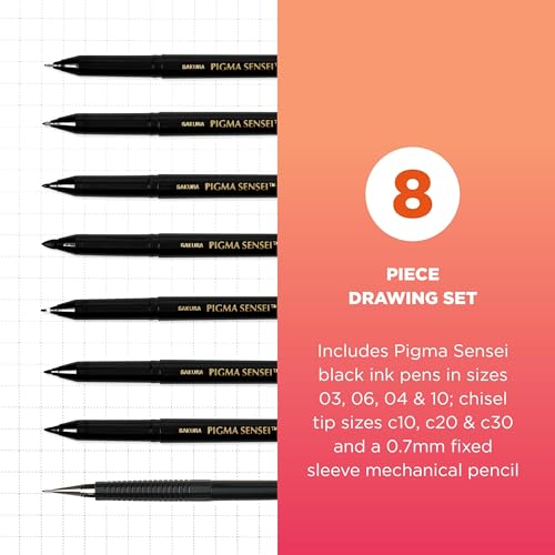 SAKURA Pigma Sensei Manga Drawing Kit, Black, Assorted Nibs, 8 Pack - style: 8-PC Drawing Set
