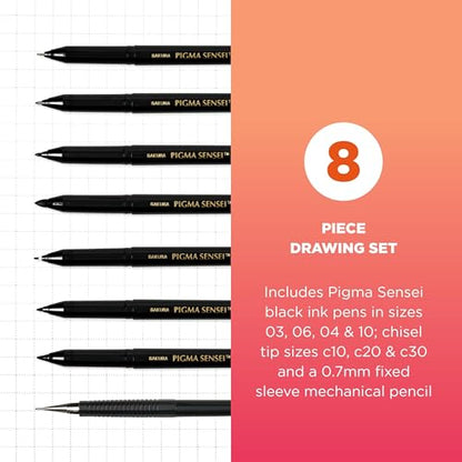 SAKURA Pigma Sensei Manga Drawing Kit, Black, Assorted Nibs, 8 Pack - style: 8-PC Drawing Set