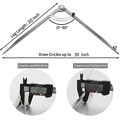 Compass for Geometry, 20 inch Compass for Woodworking, Precision Woodworking Compass with Wing Divider and Pencil Holder, Large Compass for Geometry, Drafting, Drawing Compass (20inch) - size: 20inch
