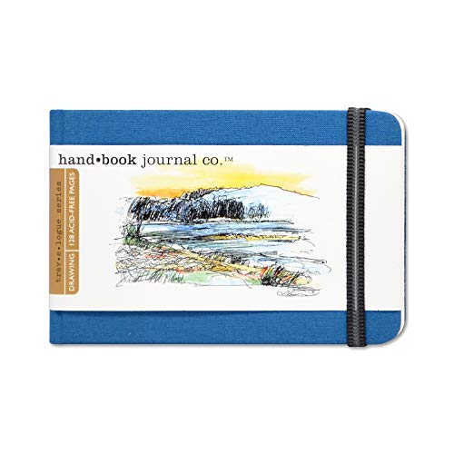 Handbook Journal Co. Travelogue Artist Canvas Cover Travel Notebook for Drawing and Sketching, Ultramarine Blue, Pocket Landscape 3.5 x 5.5 Inches, 130 GSM Paper, Hardcover w/Pocket - color: Ultramarine Blue, size: Pocket Landscape
