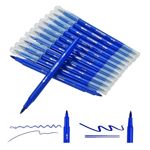 PATIKIL 12 Pack Dual Markers Brush Pens, Dark Blue Double Tip Colored Pen Coloring Marker Set Supplies for Adults Coloring Books Note Taking Writing Calligraphy Drawing Sketching - color: Dark Blue