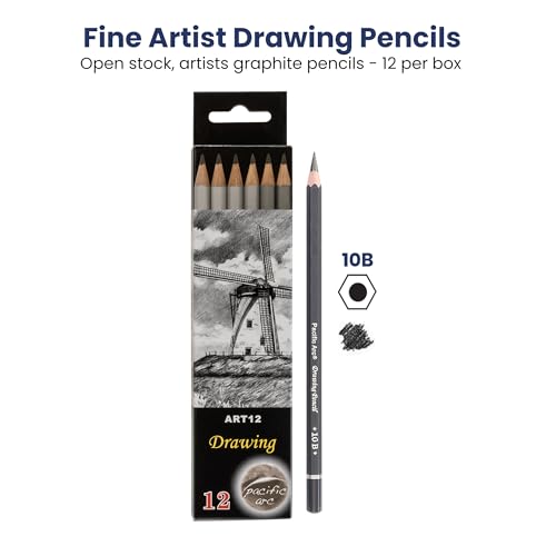 Pacific Arc Premium Graphite Drawing Pencils for Artists, 10B - Professional Pencils for Drawing, Drafting, Sketching and Shading 12 Pk - Non Toxic - style: 10B