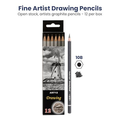 Pacific Arc Premium Graphite Drawing Pencils for Artists, 10B - Professional Pencils for Drawing, Drafting, Sketching and Shading 12 Pk - Non Toxic - style: 10B