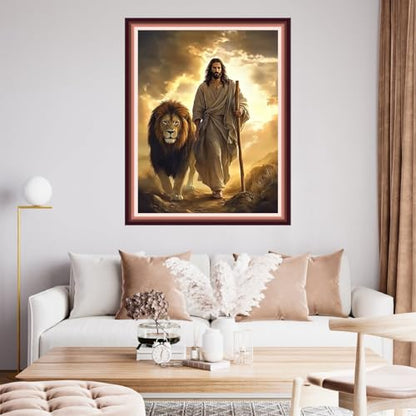 Fanxvivy Stamped Cross Stitch Kits for Beginners Full Range of Cross Stitching Preprinted Embroidery Kits for Adults, 11CT Embroidery Pattern Needlepoint Kits-Jesus and the Lion 16x20 inch - color: Artdesign13