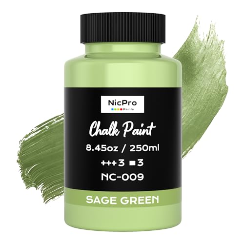 Nicpro All-in-One Sage Green Chalk Paint for Furniture, 8.45 oz (250ml) Matte Finish Chalk Paint, Built-In Primer & Top Coat Milk Paint, Non-Toxic Furniture Paint for Wood, Metal, Home Decor - color: Green, size: 8.45 Fl Oz (Pack of 1)