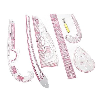 7pcs French Curve Ruler Set High Accuracy Complete Tools Sewing Rulers Set with Scale for Beginners Tailors Pattern Making