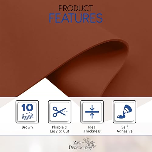 Adhesive Brown EVA Foam Sheets for Crafts, 9" x 12", 2mm Thickness – Sticky Back Foam Paper for DIY Arts and Crafts, School Projects, and More - 10 Pack - color: Brown