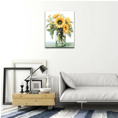 Natuyalo Paint by Numbers Kit for Adults Beginners and Kids, 16" Wx20 L Canvas Pictures Drawing Acrylic Paintwork with 3 Pcs Paintbrushes, Sunflowers in a Vase - color: ART-08