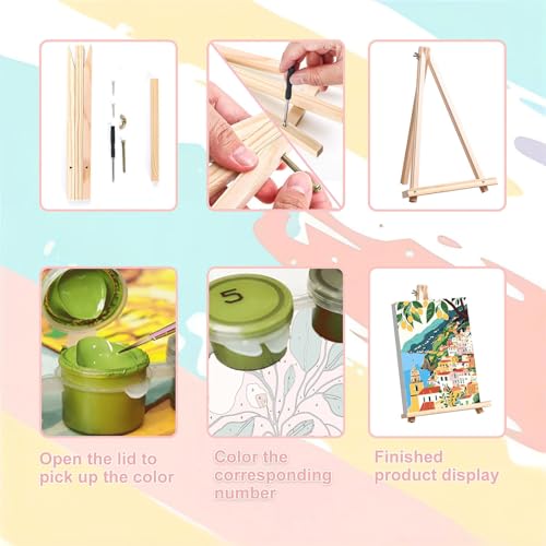 4 Pcs Cityscape Paint by Numbers for Adult with Frame Canvas - Wooden Easel - color: BKH2362+BKH2363+BKH2364+BKH2365