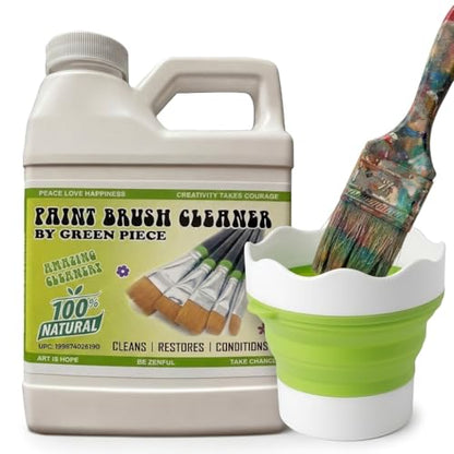 Green Piece Paint Brush Cleaner - 18 Oz - Silicone Cleaning Container - style: Paint Brush Cleaner with Foldable Silicone Cup
