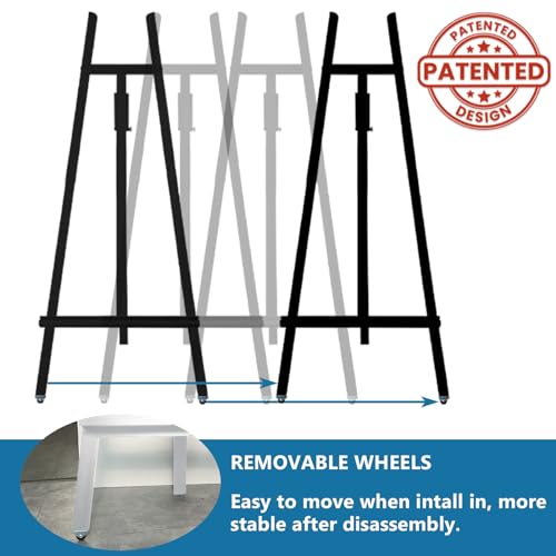 A-Frame Wooden Display Easel, Lyre Beechwood Studio Easel Stand, Black | Adjustable Holding Canvas Up to 90", Inclinable Artist Floor Painting Easel for Artwork Painting - color: Black
