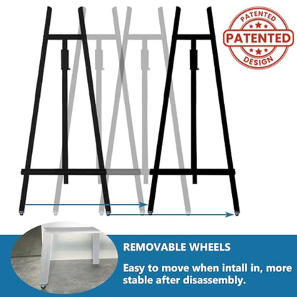 A-Frame Wooden Display Easel, Lyre Beechwood Studio Easel Stand, Black | Adjustable Holding Canvas Up to 90", Inclinable Artist Floor Painting Easel for Artwork Painting - color: Black