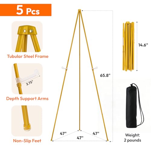 JEAWIWI 5 Pcs Lightweight Easel Stand, 66 Inch, with Portable Bags | Adjustable Folding Metal Easel Stand for Wedding Sign, Display Show, Art Show, Poster Display - color: Gold, size: 5 PCS