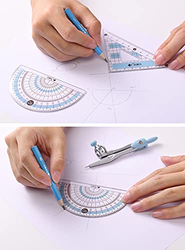 8 Pcs Compass/Math Set for Students with Shatterproof Storage Box, Geometry Set for School, Includes Ruler, Protractor, Compass, Pencil,Pencil Sharpener and Eraser,etc. Perfect Gift