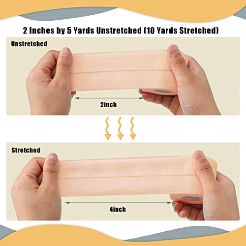 BBTO 4 Rolls Elastic Adhesive Tape Bandage, 5 Yard, 2 Inch | Elastic Tape Self Adhesive Bandage Wrap, Flexible Stretch Bandages for Sports Ankle, Knee and Wrist Sprains Animal Pets - size: 2 Inch in Width
