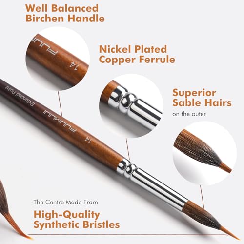Watercolor Brushes Professional, Fuumuui 9pcs Sable Paint Brushes & Natural Squirrel Mop Brush Set with Extended Needle, Round Point, Flat, Dagger, Quill Wash for Watercolor Gouache Inks - color: Bronze