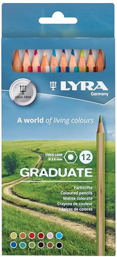 Lyra Graduate Colored Pencils - Set of 12 Assorted Artist Pencils for Coloring, Drawing, Sketching, and Calligraphy Art - 3.8mm Thick Wax-Based Tips - size: 1 Count (Pack of 1)