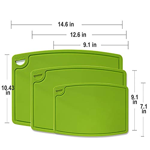 Liflicon Silicone Thick Cutting Boards Mats Set of 3 Foldable & Flexible Design Juice Grooves Easy Grip Handle Dishwasher Safe for Kitchen,BPA free Silicone Cutting Board-Green - color: Green, size: S+M+L