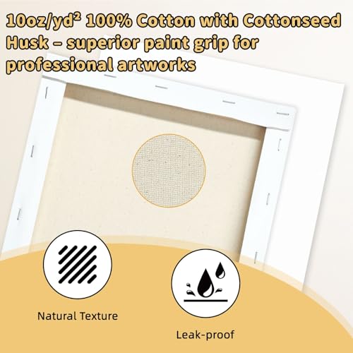 10-Pack 8x10 Stretched Canvas 100% Cotton for Acrylic & Oil | 100% cotton with seek husk, 5/8" deep frame, triple acid-free primed for acrylic, oil & gouache (Beginners, Students) - size: 10PK - 8"x10"