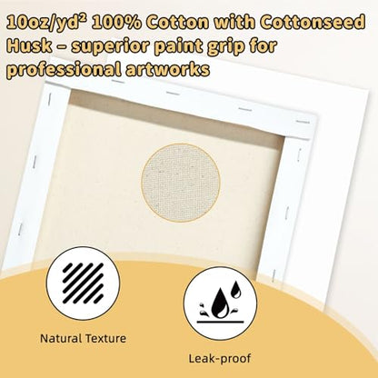10-Pack 11x14 Stretched Canvas 100% Cotton Triple Primed for Acrylic & Oil | 100% cotton with natural husk, 5/8” Deep Frame, acid-free, No Bleed-Through,Warp-Resistant for acrylic, oil & gouache - size: 10PK - 11"x14"