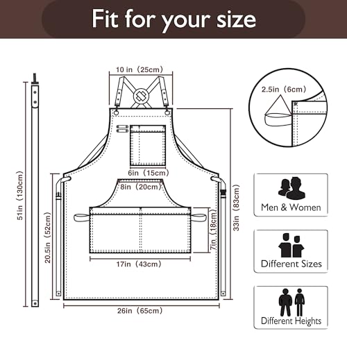 Kitchen Apron, Work Apron, Canvas Apron, Brown | Multiple Pockets, Gardening, Painting, BBQ, Carpenter, Sizes M to XXL - color: Brown