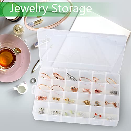 Gbivbe Large 24 Grids Plastic Organizer Box Adjustable Dividers,Clear Storage Box for Jewelry, Art DIY Crafts, Washi Tapes, Beads and Small Parts(3 Pack) - color: Clear-3