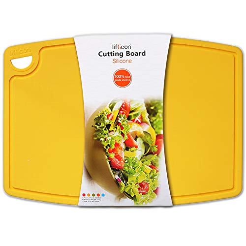 Liflicon Extra Large Thick Silicone Cutting Boards for Kitchen 14.6'' x 10.43'' Flexible Cutting Chopping Boards/Mats Non-slip Deep Drip Juice Groove, Dishwasher Safe-Yellow - color: Yellow, size: 14.6"L x 10.4"W