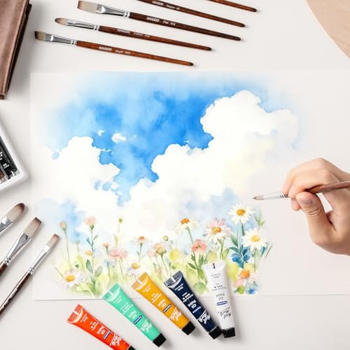 Paint Brushes, 25 Pieces Expert Synthetic Nylon Bristles Paint Brush Set with Suede Leather Roll with Palette Knife