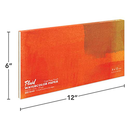Fluid Watercolor Paper Block, 6 x 12 inches, 15 Sheets, 140 lb (300 GSM) Cold Press Pad for Artist Painting and Wet Media - size: 6x12