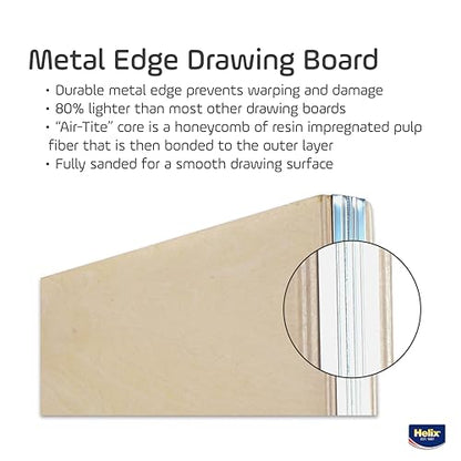 Helix - Wooden Drawing Board - Metal Edge - 18 x 24 inch | Lightweight for Sketching Outdoors - Ensures Level Surface - Prevents Warping - Durable Design for Artists and Students - size: 18” x 24”, style: Metal Edge