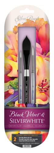 Silver Brush Limited Susan Louise Moyer Specialty Watercolor Set, 3pc | Round, Oval Short Handle, Soft Fine Point Synthetic and Squirrel Mix Bristle, Superb Paint Absorbency, Smooth Strokes - color: Master Specialty Set