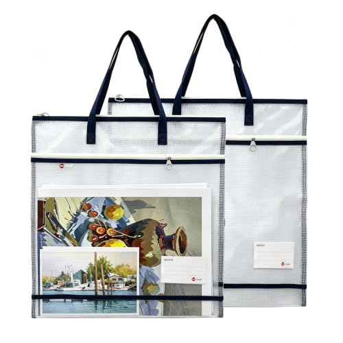 2 Pack 16.5x17 Inch Art Portfolio Bags, Portfolio Folder for Artwork, Posters Storage Case with Zipper and Handle Mesh Folder Organizers for Poster Storage, Scrapbook, Bulletin Board(Navy Blue) - color: Navy Blue