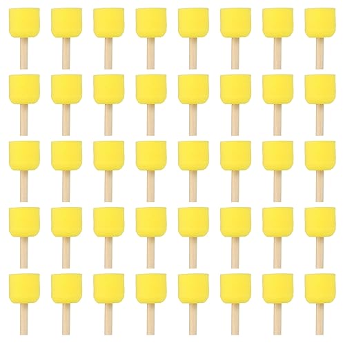 PATIKIL 2" Paint Sponges for Painting, 40 Pack Round Painting Sponge Foam Brush Wooden Handle Painting Tools for Crafts Arts, Yellow - size: 2"