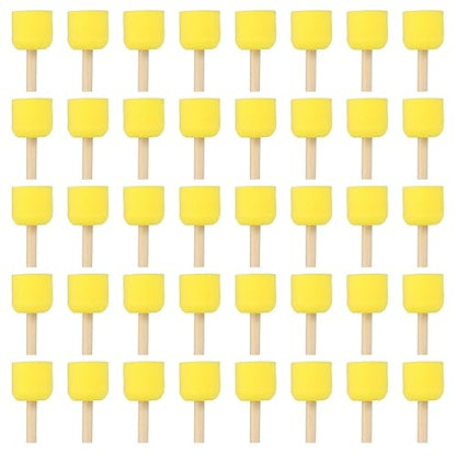 PATIKIL 2" Paint Sponges for Painting, 40 Pack Round Painting Sponge Foam Brush Wooden Handle Painting Tools for Crafts Arts, Yellow - size: 2"