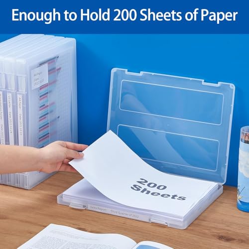 6 Packs A4 Paper Storage Boxes, 8.5 x 11 Plastic Portable Project Case for US letter Size and A4 paper, Plastic Multi-Purpose Thick Scrapbook Storage Box for Office (12.6"L x 9.5"W x 0.94"H) - size: 12.6"L x 9.5"W x 0.94"H