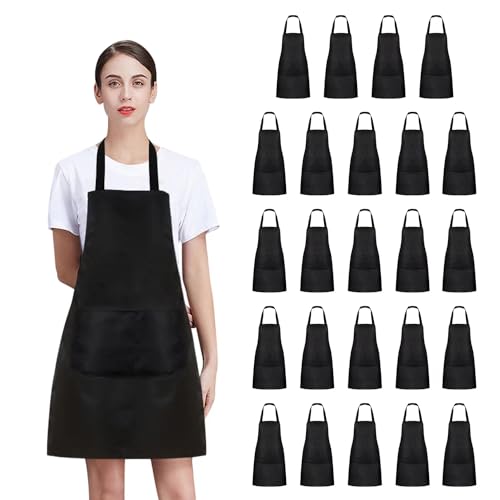 8/12/24 Pack Plain Bib Aprons Bulk, Black Commercial Apron with 2 Pockets, Unisex Apron for Adults Painting BBQ - color: 24 Pack
