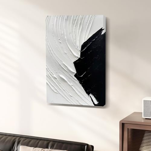 NANKAI Art Hand Painted Thick textured black and white Minimalist home wall Art Deco oil painting 36x24 inches - color: NKHB152