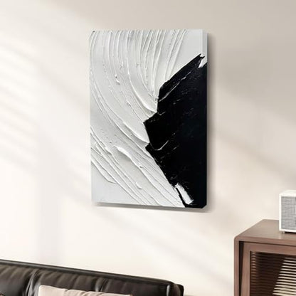NANKAI Art Hand Painted Thick textured black and white Minimalist home wall Art Deco oil painting 36x24 inches - color: NKHB152